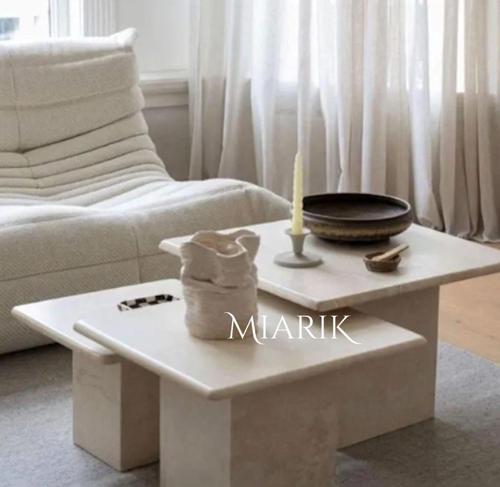 Miarik Design Traverten Mermer Darlene Yan Sehpa , Masa , Orta Sehpa , Zigon