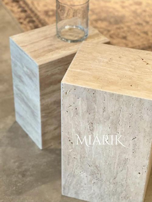 Miarik Design & Dekorasyon Traverten Mermer Kaylee Yan Sehpa , Masa , Orta Sehpa , Zigon