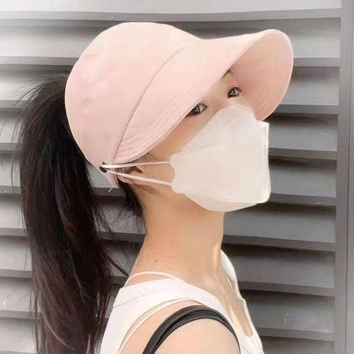 Geniş Vizör Güneş Koruyucu Kadın Şapka Maske Takma Düğmeli Tenis Spor Şapka Pembe