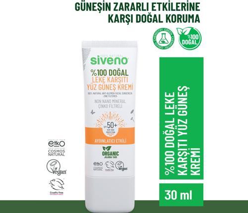 %100 Doğal Yüz Güneş Kremi Leke Karşıtı Aydınlatıcı Mineral Filtre UVA UVB SPF 50+ 30 ml