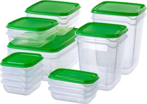 17 Parça Saklama Kabı Plastik Yeşil Kapak Şeffaf Kap