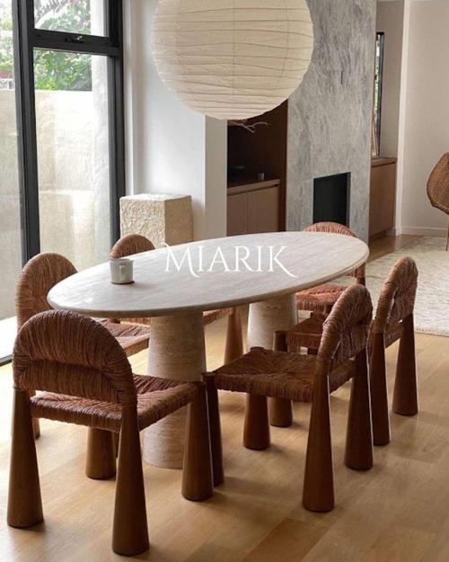 Miarik Design Tek Huni Ayaklı Traverten Mermer Yemek Masası