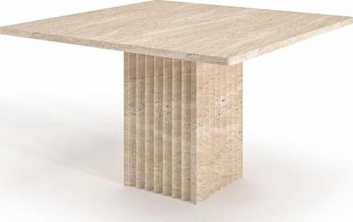 Miarik Design Tek Küp Sütun Ayak Mira Traverten Mermer Yemek Masası