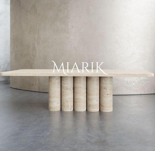 Miarik Design Borga Ayaklı Traverten Mermer Yemek Masası