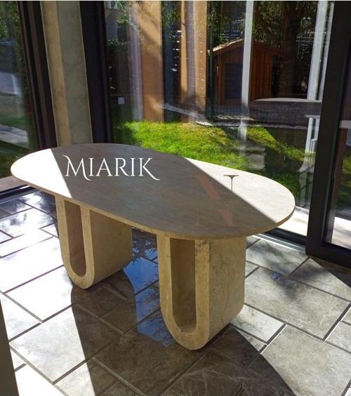 Miarik Design U Ayak Traverten Cenobia Mermer Yemek Masası