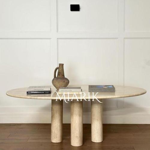 Miarik Design Lin 2 Sütunlu Ayaklı Traverten Mermer Yemek Masası