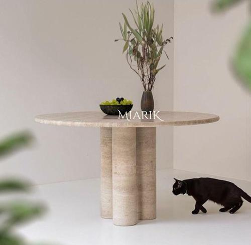 Miarik Design Yuvarlak Harrison Traverten Mermer Yemek Masası