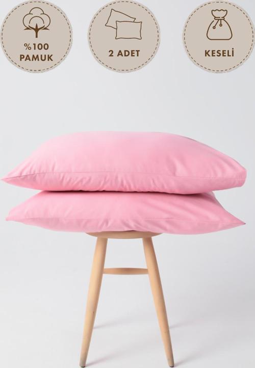 %100 Pamuk 2li Keseli Yastık Kılıfı 50x70 - Pembe