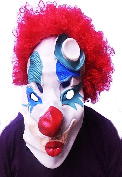 Parti Kırmızı Renk Afro Bonus Peruklu Palyaço Lateks Et Maske