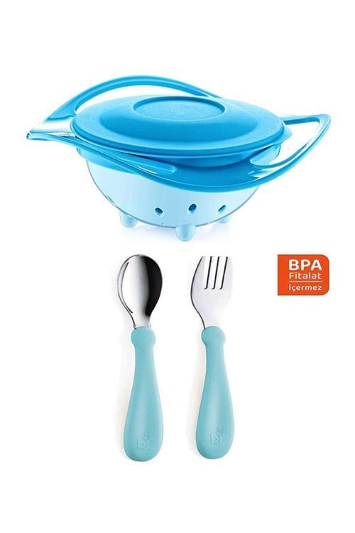 Dökülmeyen Tabak Mavi & Paslanmaz Çelik Çatal Kaşık Takımı Mavi