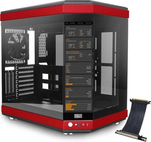 North Premium XL LCD Ekran+Riser 1x Fan Mid Tower Kırmızı Siyah Gaming Bilgisayar Kasası