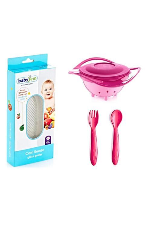 Cam Rende + Dökülmeyen Tabak Pembe + Mama Kaşık Çatal Takımı