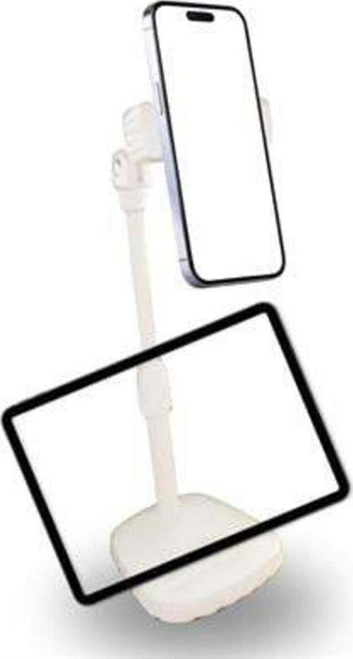 Masa Üstü Tablet Ve Telefon Tutucu Plastik Aparat Beyaz Telefon Standı