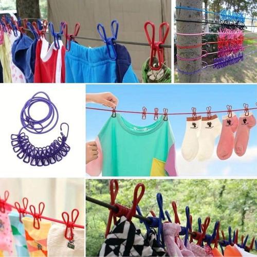 Taşınabilir Seyahat Çamaşır İpi 12 Mandallı Klipsli Lastikli Çamaşır Mandalları Byrnew
