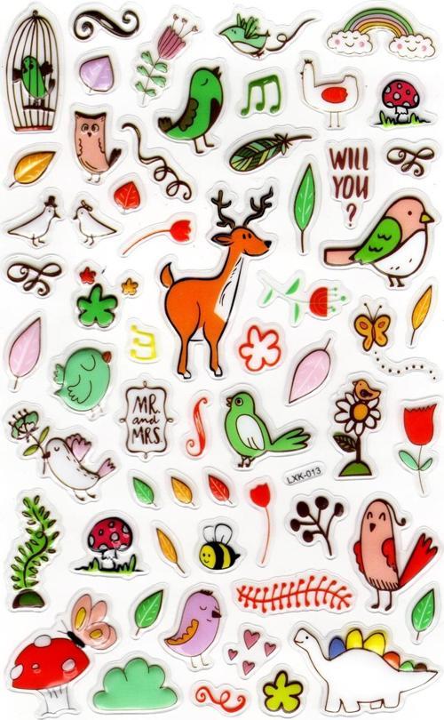 Sticker Kabartmalı Stiker Defter, Planlayıcı Etiket (lxk-013) - 22X14 cm - Müzik Kuş Geyik