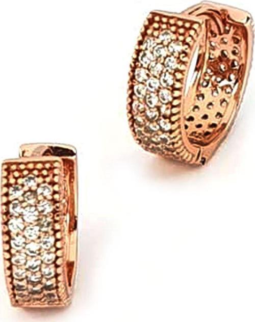 3 sıra arkası önü zirkon taşlı gümüş cift halka küpe 1 cm çap