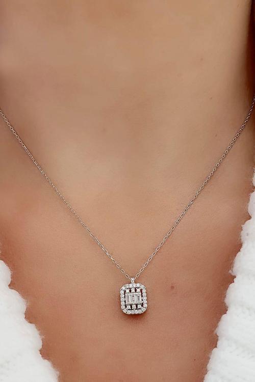 Baget Zirkon Taşlı 925 ayar Gümüş Kolye