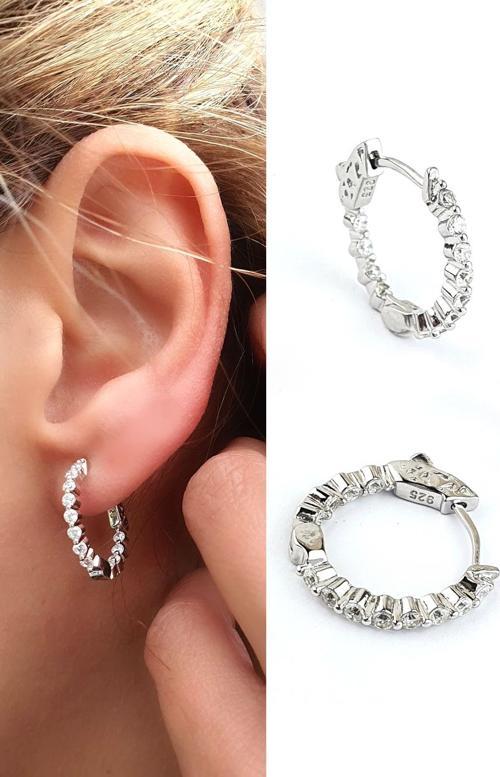 Ici dışı Zirkon Taşlı 925ayar Gümüş İtalyan Tasarımı Halka Küpe ÇAP 1.8 cm dir 