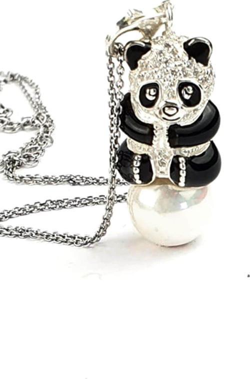 Incili mine işçiliği 925 ayar gümüş tasarım panda kolye