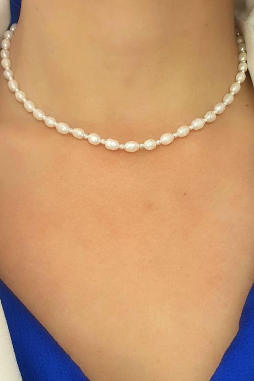 Barok İncili 925ayar Gümüş  Dorika Detaylı Doğal Taş Kolye 