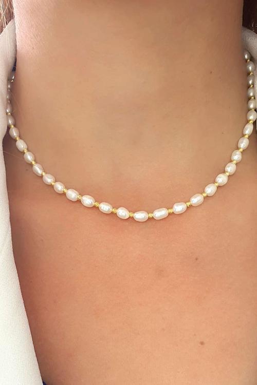 Barok İncili 925ayar Gümüş Üzerine Altın Kaplama Dorika Detaylı Doğal Taş Kolye