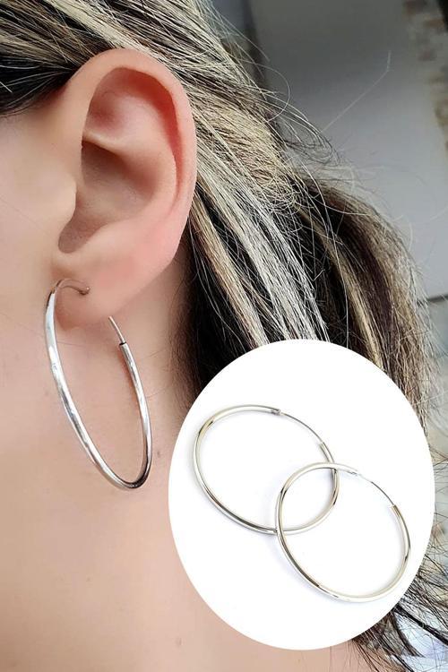 925ayar Gümüş Trend Halka Küpe çap 4.5cm