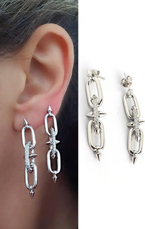 İtalyan Tasarımı 925ayar Gümüş Zirkon Taş Detaylı Tarz Küpe 