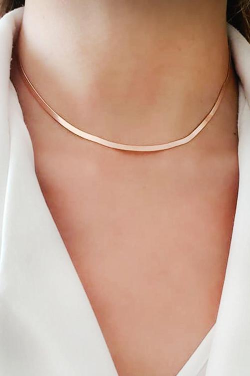 İtalyan 925 ayar gümüş rose choker yassı zincir kolye 40cm 3mm
