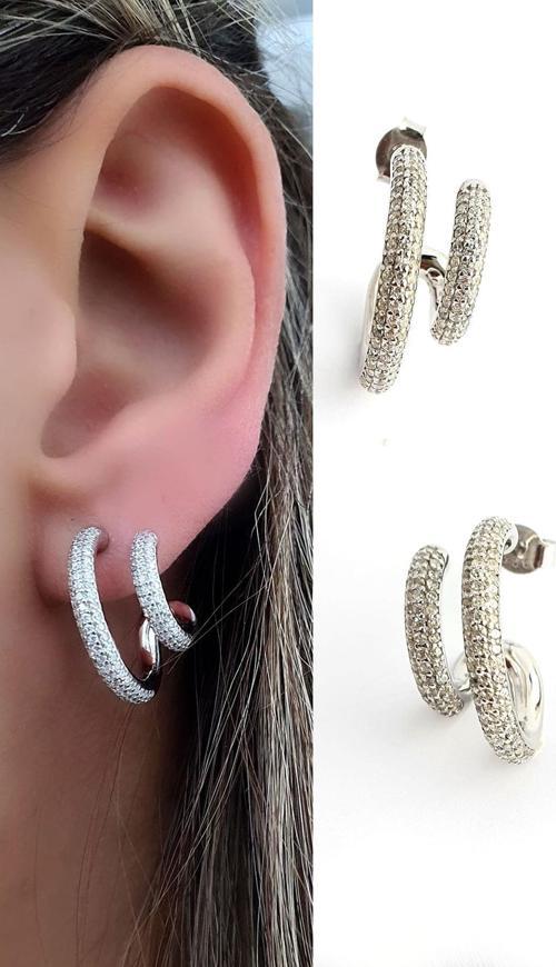 İtalyan tasarımı 925ayar gümüş Zirkon Taşlı Tasarım Küpe cap 2 cm