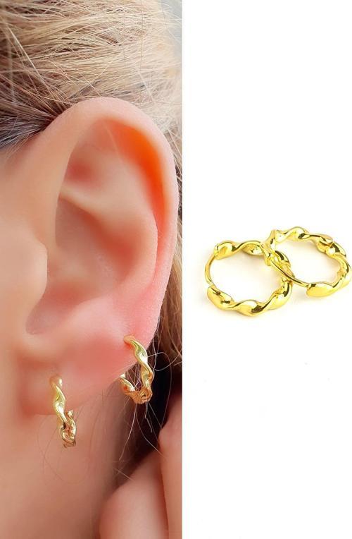 925ayar Gümüş Üzerine Altın Kaplama İtalyan Burgu Halka Küpe