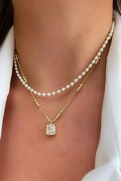 İtalyan 925 ayar Gumuş Uzerıne altın Kaplama Tasarım İkili İnci kolye