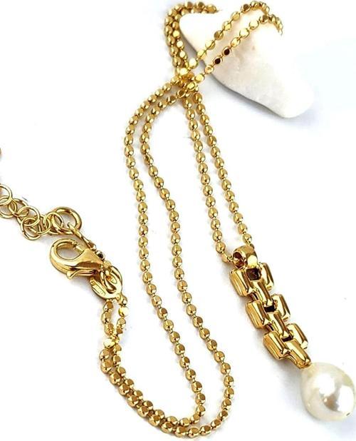 İtalyan 925 Ayar Gümüş Üzerine Altın Kaplama Tasarım İnci Kolye