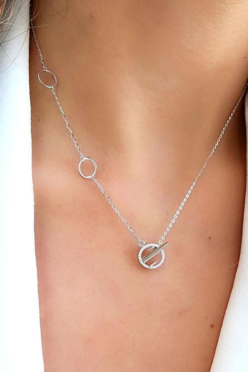 İtalyan Zirkon Taş Detaylı 925 Ayar Gümüş Trend Kolye