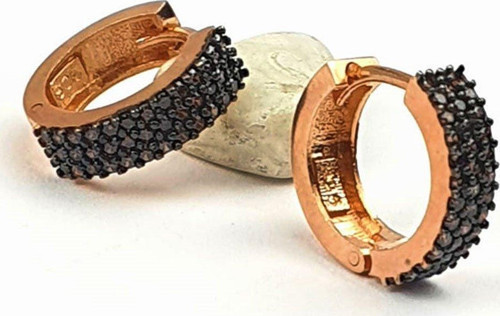 Kahverengi üç sıra granat taşlı gümüş rose halka küpe 1cm