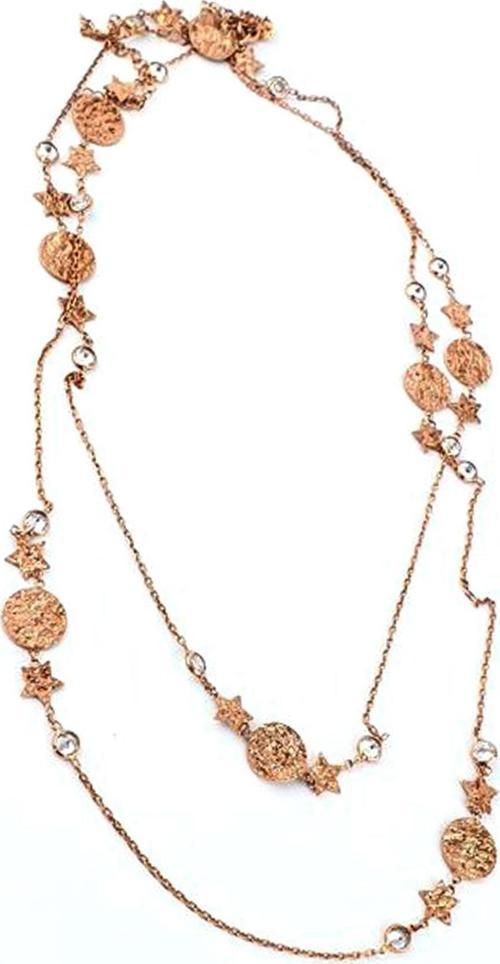 925ayar Gümüş Üzerine Rose Altın Kaplama Tasarım El İşi Uzun Zincir Kolye 