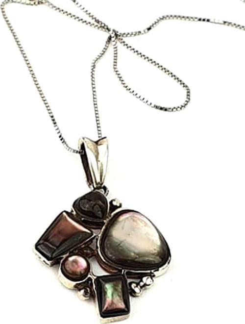 Kaplan sedef taşlı 925 ayar gümüş modern kolye 