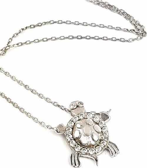 Kaplumbağa Figürlü Gümüş Bayan Kolye 