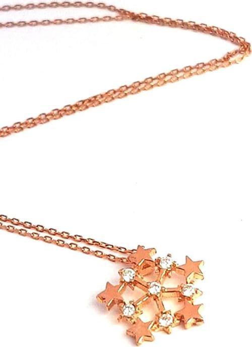 Kar tanesi Figürlü Gümüş Üzerine rose altın kaplama Kolye 