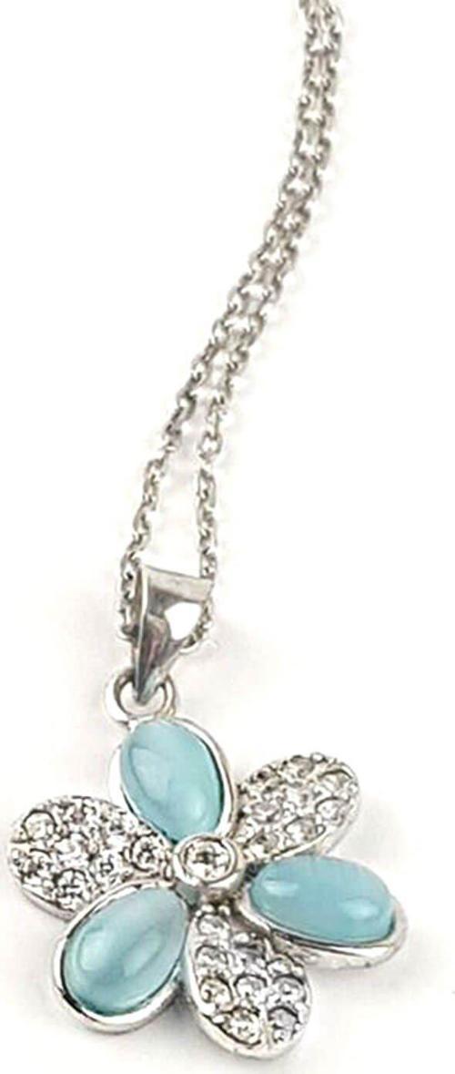 Kedi Gözü ve zirkon taşlı gümüş çiçekli bayan kolye