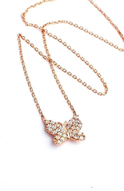 Kelebek Figürlü 925 ayar Gümüş Rose Minimal kolye