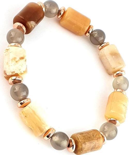 Dumanlı Kuvars Akik Ve Hematit Taşlı Tasarım El İşi Doğal Taş BIileklik 