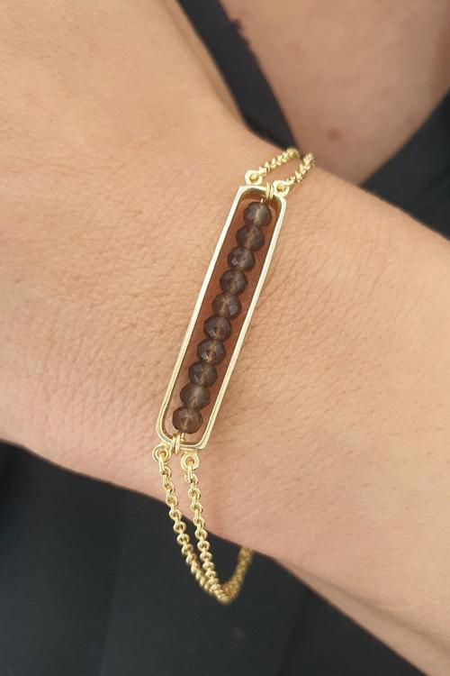 Dumanlı Kuvars Taşlı 925ayar Gümüş Üzerine Altın Kaplama Tasarım Doğal Taş Bileklik 