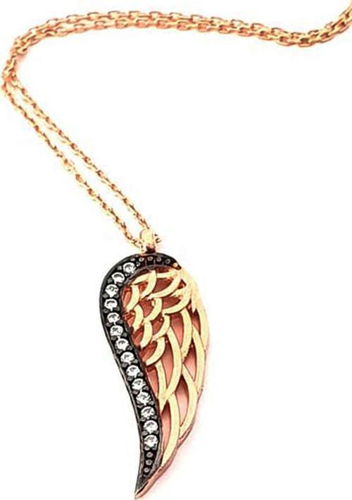 Elmas isciliginde zirkon taşlı minimal melek kanadı figurlu gümüş rose kolye