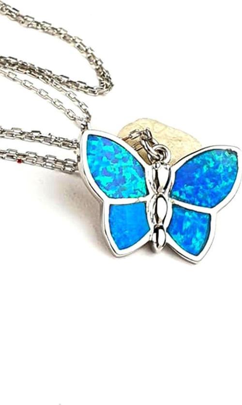 italyan opal taşlı 925 ayar gümüş kelebek kolye