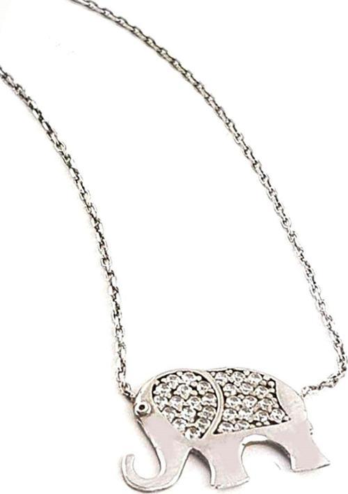 Fil Figürlü Gümüş Zirkon Taşlı Kolye