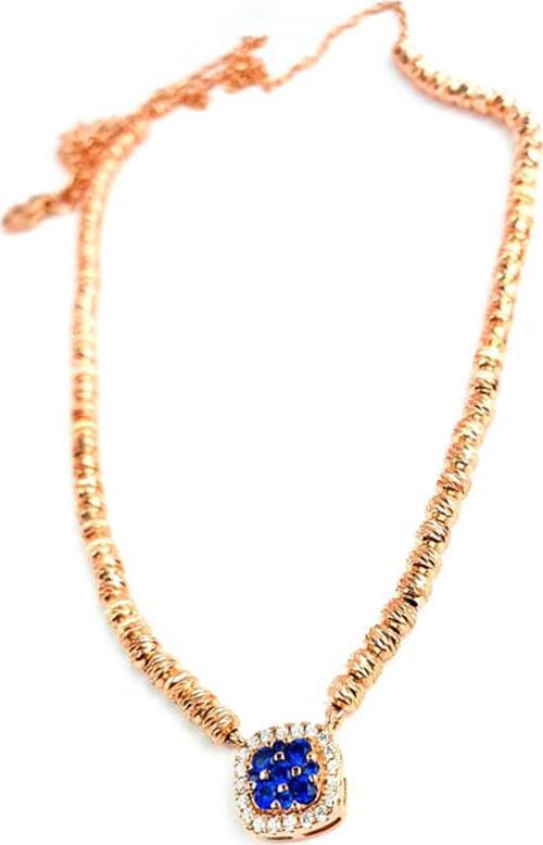 Lacivert Zirkon Taşlı 925 ayar Gümüş Rose Dorika Kolye