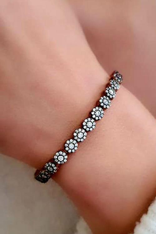 Asansörlü ayarlanabilir Elmas işciliginde zirkon taşlı gümüş bileklik 