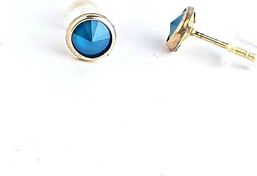 Mavi Swarovski Taşlı 925ayar Gümüş Üzerine Altın Kaplama Top Küpe 