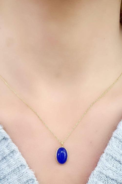 Lapis Lazuli Taşlı 925ayar Gümüş Üzerine Altın Kaplama Tasarım Oval Kolye
