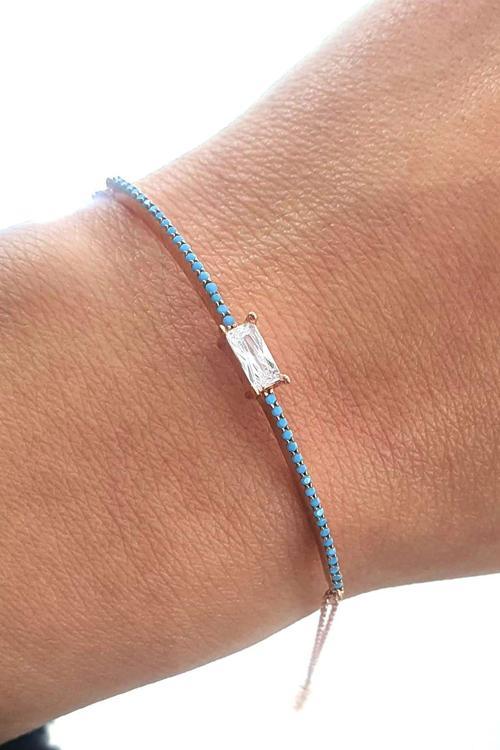 mavi turkuaz ve Zirkon Taşlı 925 ayar Gümüş Rose Bileklik